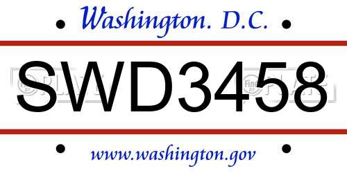 SWD3458 District Of Columbia License Plate
