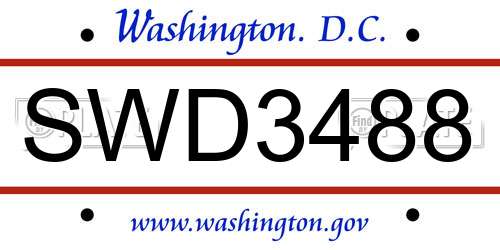 SWD3488 District Of Columbia License Plate