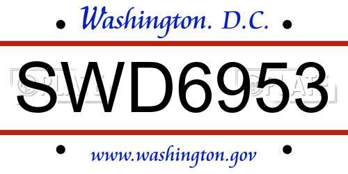 SWD6953 District Of Columbia License Plate