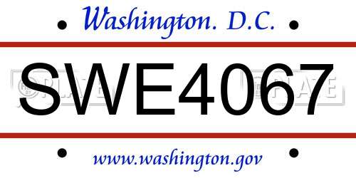 SWE4067 District Of Columbia License Plate
