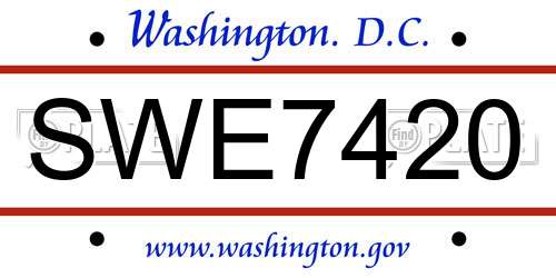 SWE7420 District Of Columbia License Plate