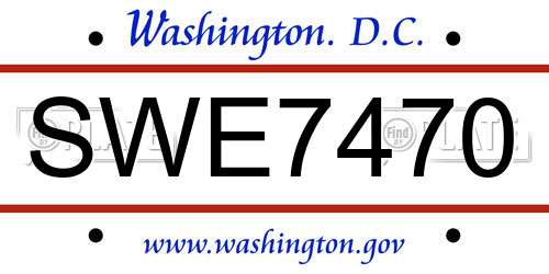 SWE7470 District Of Columbia License Plate