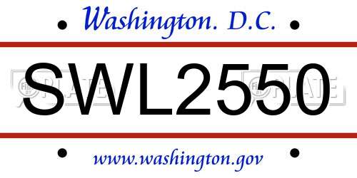 SWL2550 District Of Columbia License Plate
