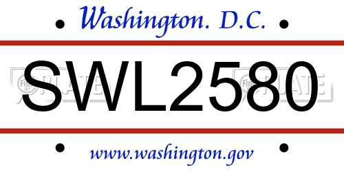 SWL2580 District Of Columbia License Plate