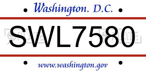 SWL7580 District Of Columbia License Plate