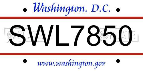 SWL7850 District Of Columbia License Plate