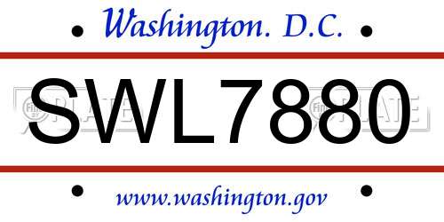 SWL7880 District Of Columbia License Plate