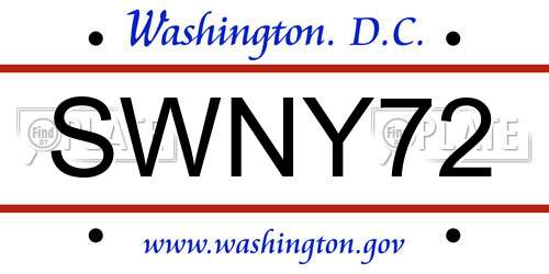 SWNY72 District Of Columbia License Plate