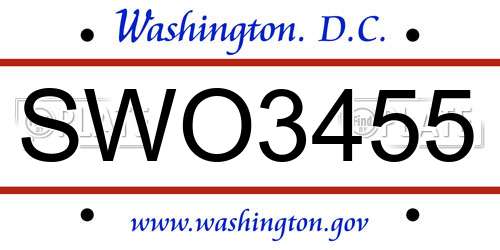 SWO3455 District Of Columbia License Plate