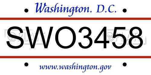 SWO3458 District Of Columbia License Plate