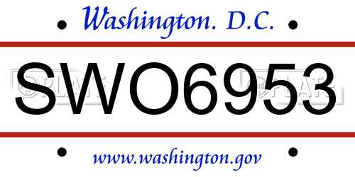 SWO6953 District Of Columbia License Plate