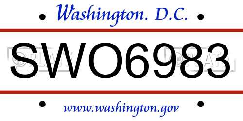 SWO6983 District Of Columbia License Plate