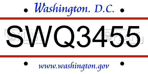 SWQ3455 District Of Columbia License Plate
