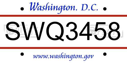 SWQ3458 District Of Columbia License Plate