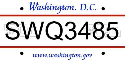 SWQ3485 District Of Columbia License Plate