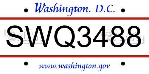SWQ3488 District Of Columbia License Plate