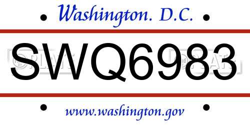 SWQ6983 District Of Columbia License Plate
