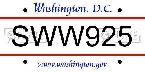 SWW925 District Of Columbia License Plate