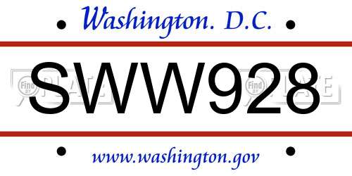 SWW928 District Of Columbia License Plate