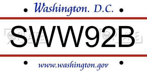 SWW92B District Of Columbia License Plate