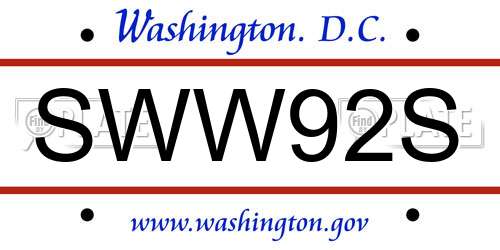 SWW92S District Of Columbia License Plate
