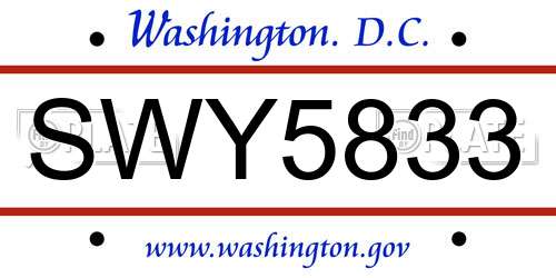 SWY5833 District Of Columbia License Plate