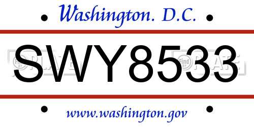 SWY8533 District Of Columbia License Plate