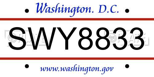 SWY8833 District Of Columbia License Plate