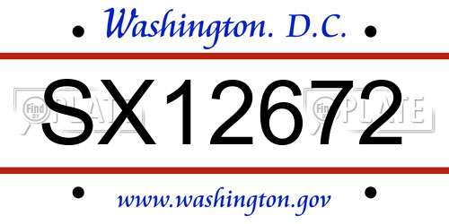 SX12672 District Of Columbia License Plate