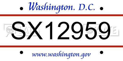 SX12959 District Of Columbia License Plate