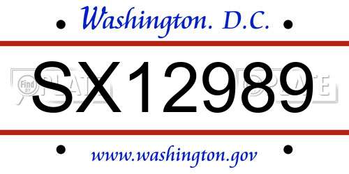 SX12989 District Of Columbia License Plate