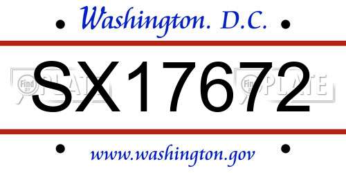 SX17672 District Of Columbia License Plate