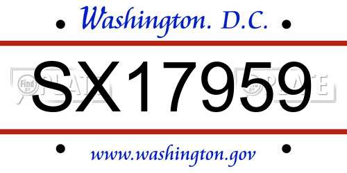 SX17959 District Of Columbia License Plate