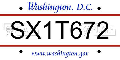 SX1T672 District Of Columbia License Plate