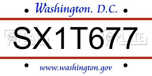 SX1T677 District Of Columbia License Plate