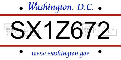 SX1Z672 District Of Columbia License Plate