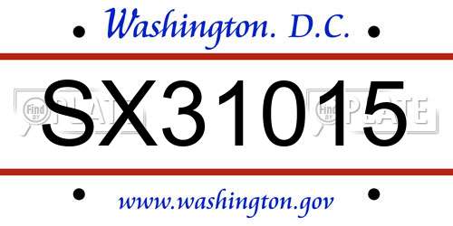 SX31015 District Of Columbia License Plate