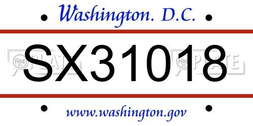 SX31018 District Of Columbia License Plate