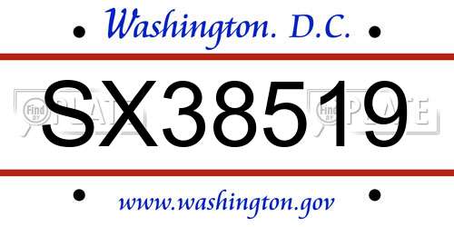 SX38519 District Of Columbia License Plate