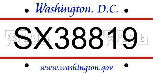 SX38819 District Of Columbia License Plate