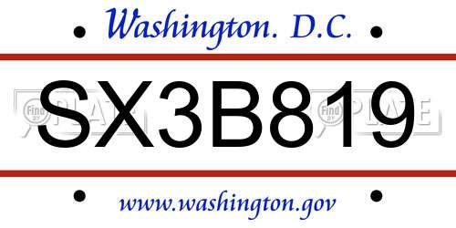 SX3B819 District Of Columbia License Plate
