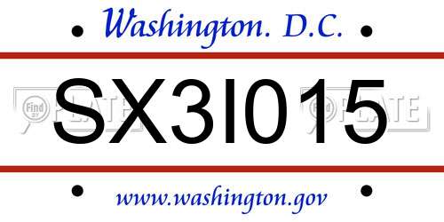 SX3I015 District Of Columbia License Plate