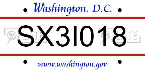 SX3I018 District Of Columbia License Plate