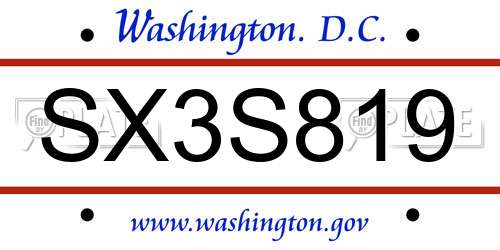 SX3S819 District Of Columbia License Plate
