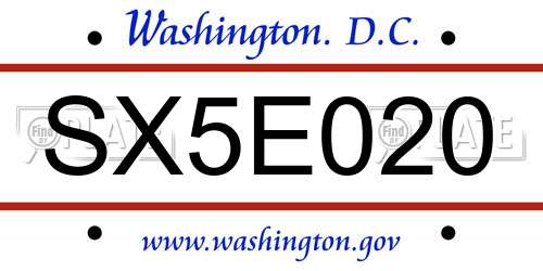 SX5E020 District Of Columbia License Plate