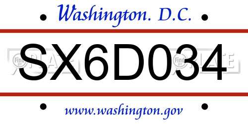SX6D034 District Of Columbia License Plate