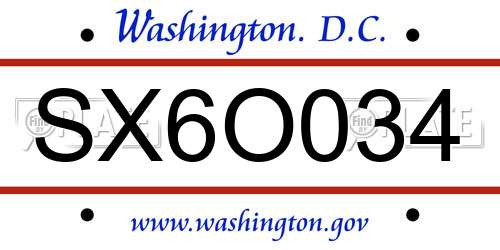 SX6O034 District Of Columbia License Plate