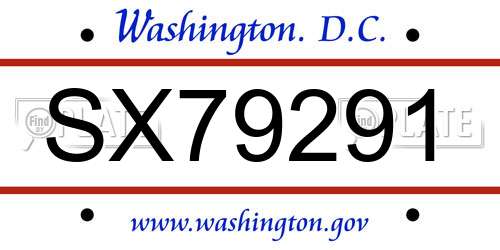 SX79291 District Of Columbia License Plate