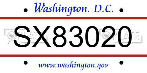 SX83020 District Of Columbia License Plate