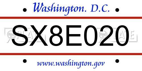 SX8E020 District Of Columbia License Plate